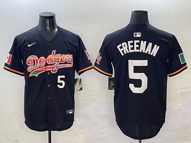 Men Los Angeles Dodgers #5 Freeman Black rainbow Nike 2025 MLB Jersey style 5->los angeles dodgers->MLB Jersey